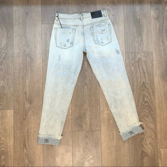 Free People One Teaspoon Awesome Baggies Jeans Straight leg Frayed Light Wash - Picture 14 of 15